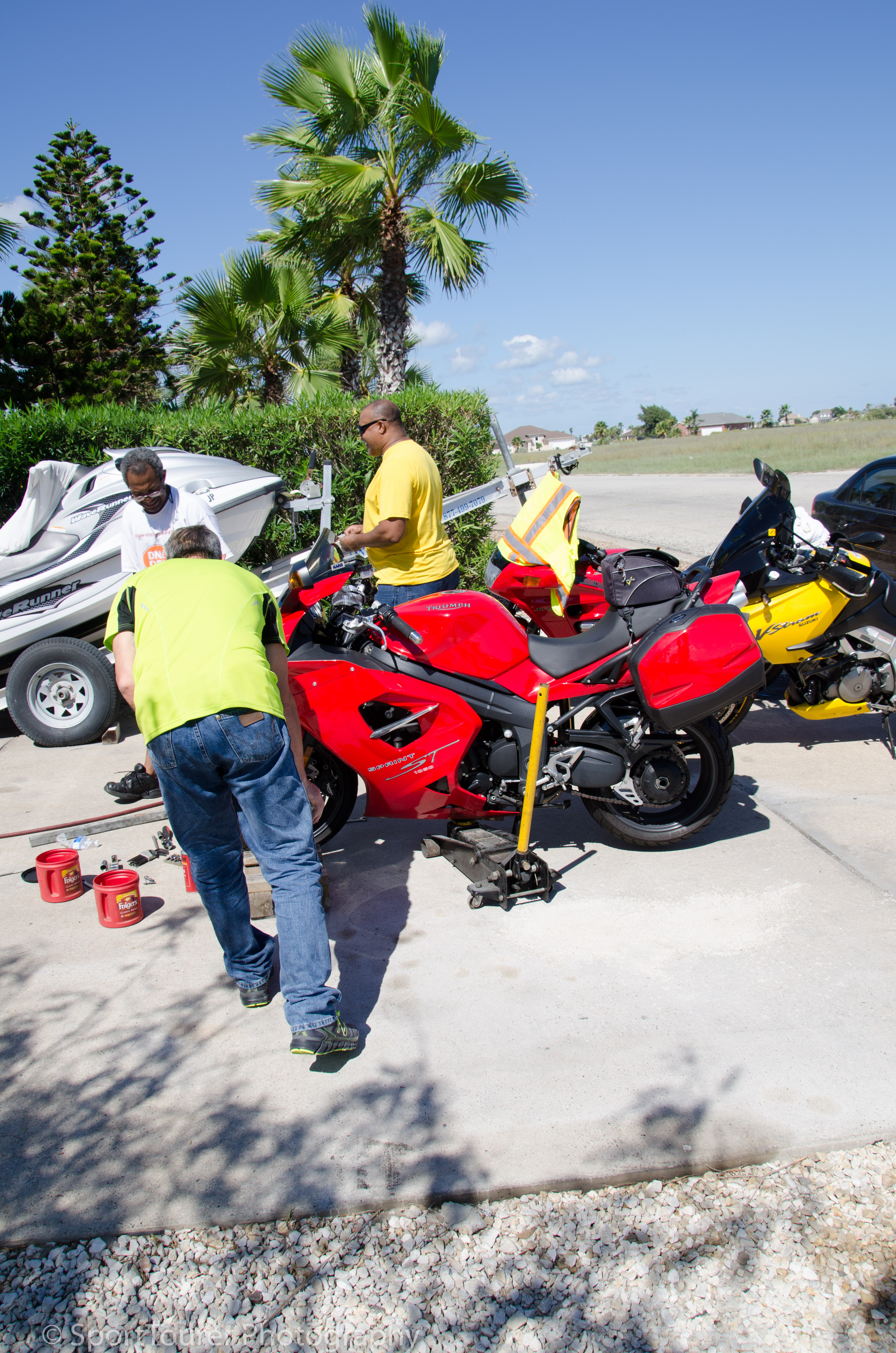  Getting important stuff prepared on the Triumph Sprint. 