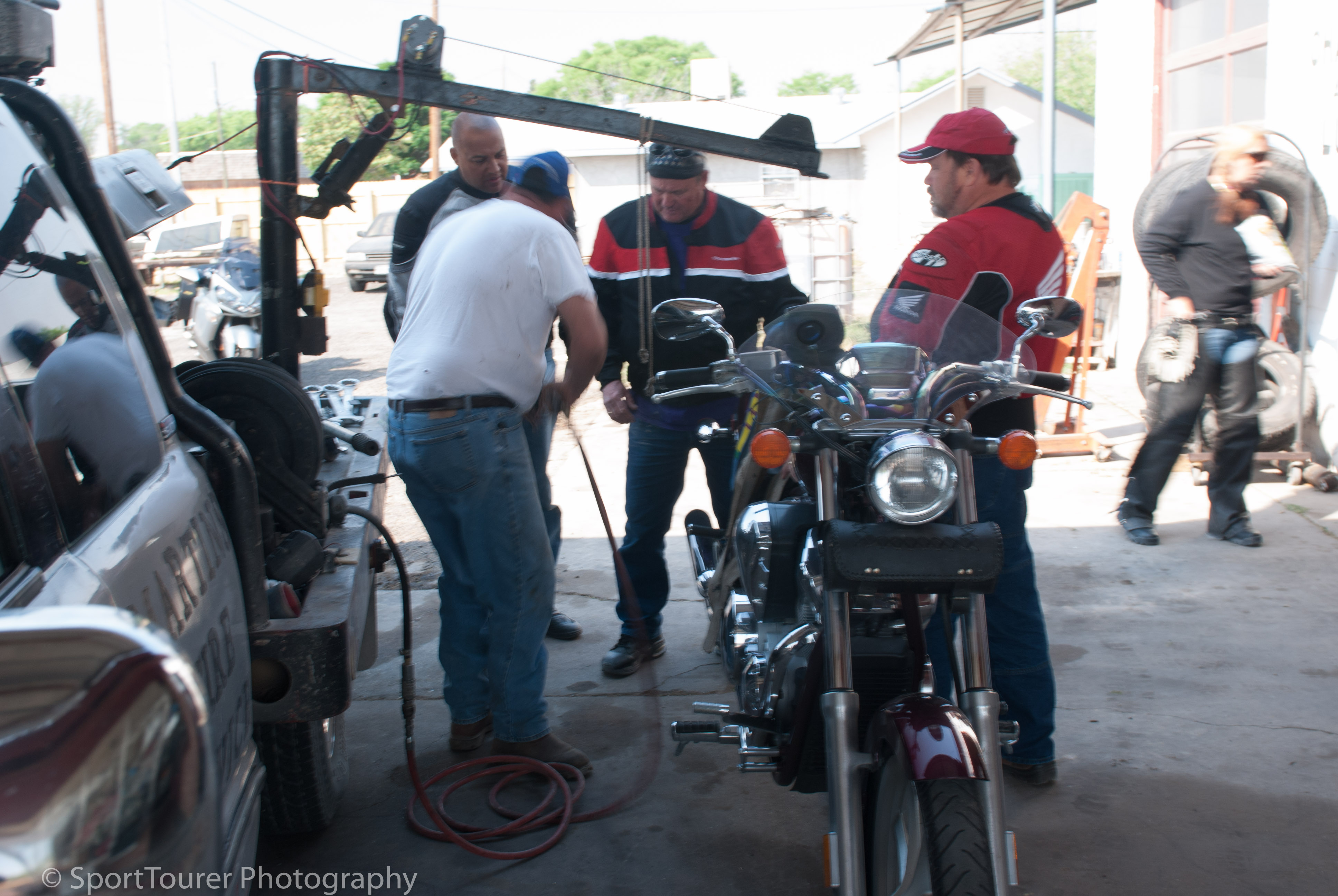  More permanent tire repair work being performed by the local mechanic we found in Balmorhea, TX who also happened to be their mayor. Nice chap. 